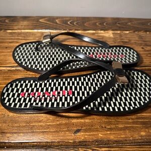 COACH Landon Black Jelly Flip Flop Sandals with Gold Bow sz: 8B